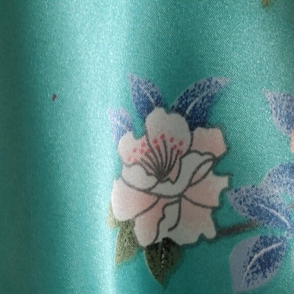Jade traditional japanese short kimono turquoise robe - S/M - Picture 6 of 6